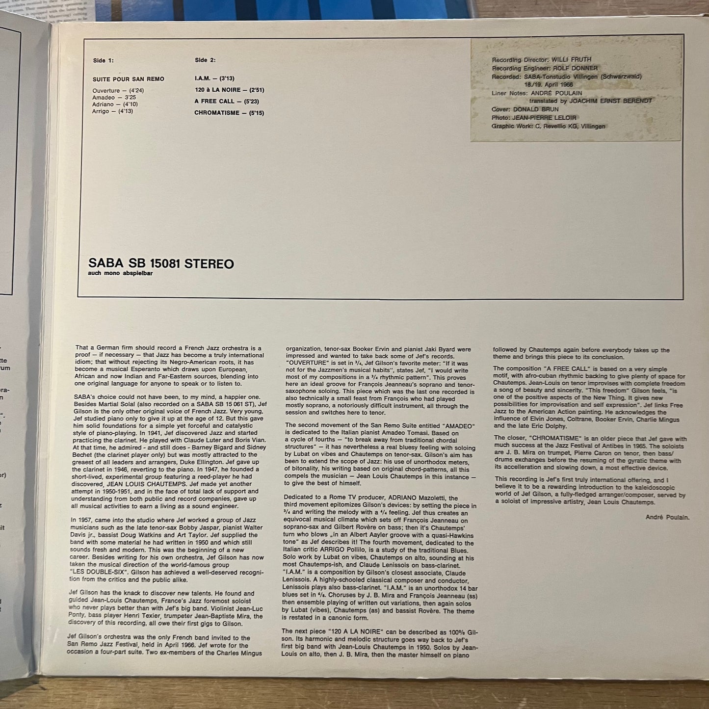 Jef Gilson Nonet feat. Jean Louis Chautemps | New Call From France (Vinyl) (Used)