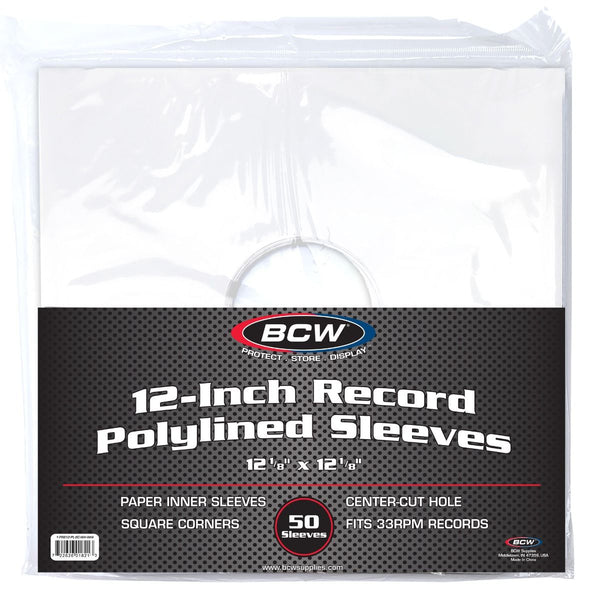 BCW 12 Inch Inner Sleeves - Polylined W/ Hole - White (50)