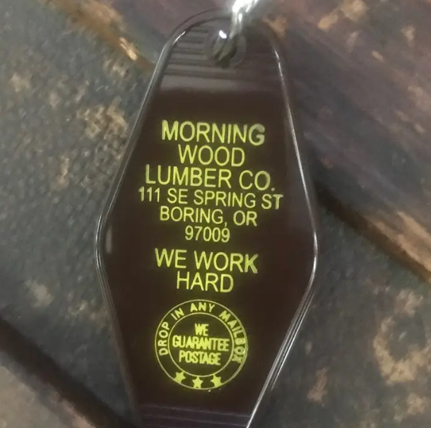 Motel Keychain: Morning Wood Lumber Co